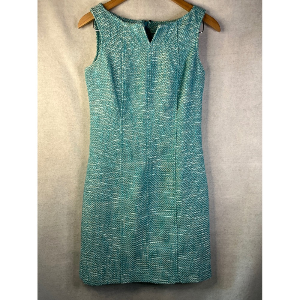 Talbots Teal And White Tweed‎ Sleeveless Sheath Dress Lined 6P
